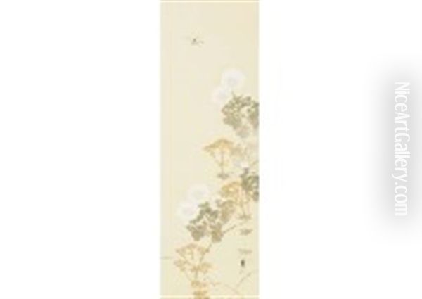 White Mum Oil Painting by Kimura Buzan