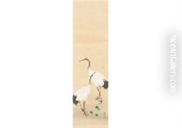 Two Cranes Oil Painting by Kimura Buzan