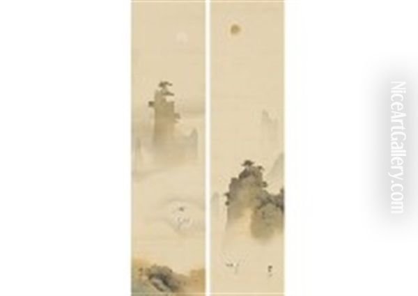 Untitled (a Pair Of Scrolls) Oil Painting by Kimura Buzan