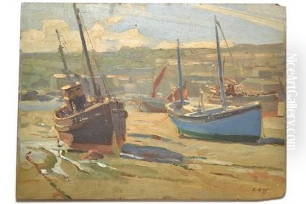 Boats, Low Tide Oil Painting by Edwin Byatt