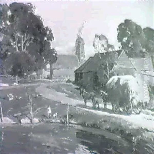 Farm At Ockley, Surrey Oil Painting by Edwin Byatt