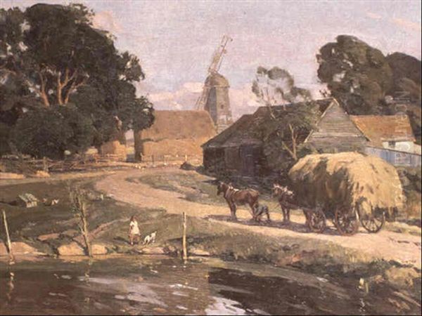 Farm At Ockley, Surrey Oil Painting by Edwin Byatt