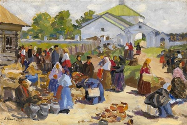 At The Market Oil Painting by Vyacheslav Pavlovich Bychkov