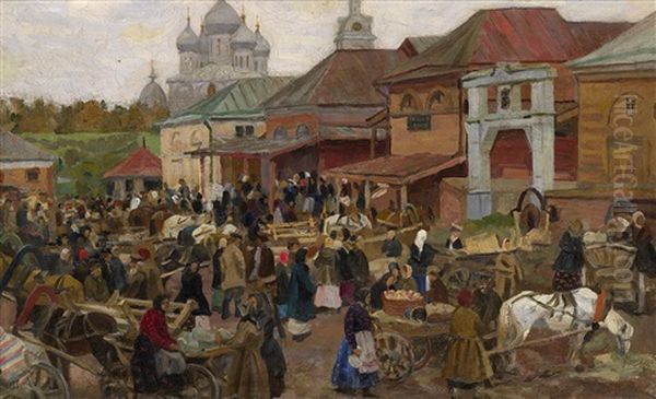 Marketplace Oil Painting by Vyacheslav Pavlovich Bychkov