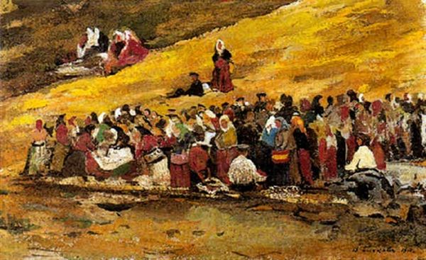 Market Scene Oil Painting by Vyacheslav Pavlovich Bychkov