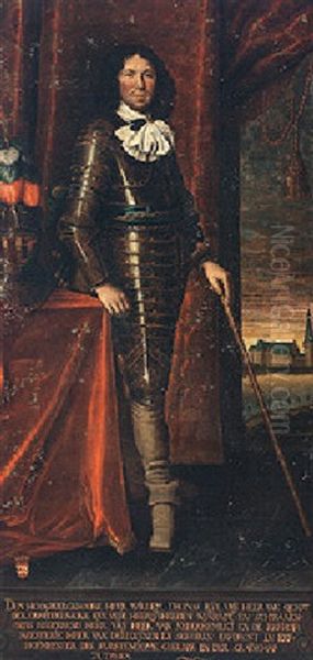 Portrait Of Wilhelm Thomas Freiherr Von Quadt-wykradt, In Full Body-armour Holding A Cane Oil Painting by Harmen de Bye