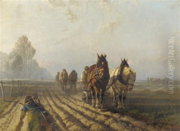 Spring Ploughing Oil Painting by Alfred Eduard Agenor de Bylandt