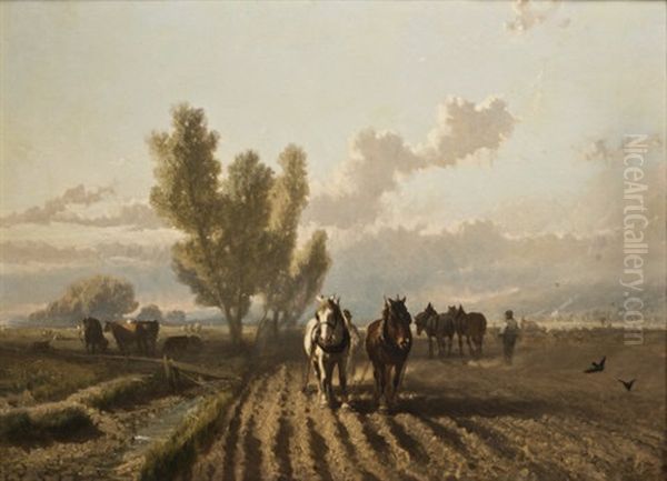 Horses At Work In Spring by Alfred Eduard Agenor de Bylandt