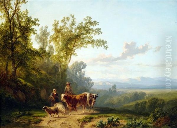 Pastorale Szene Vor Weitem Landschaftshintergrund Oil Painting by Alfred Eduard Agenor de Bylandt