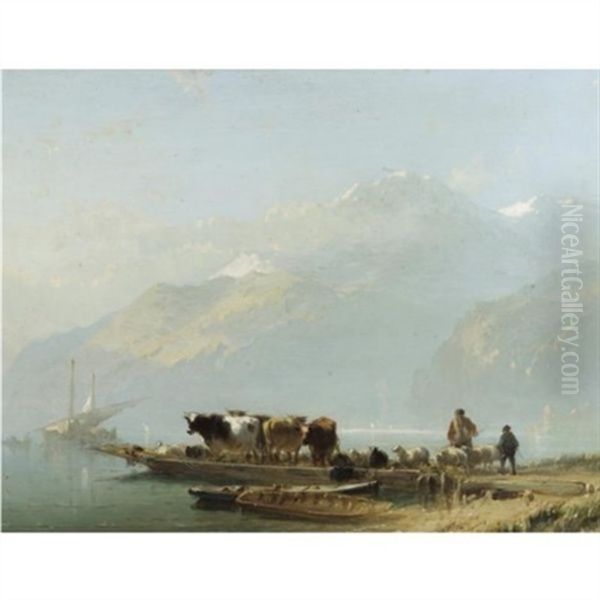 Cattle Raft Oil Painting by Alfred Eduard Agenor de Bylandt