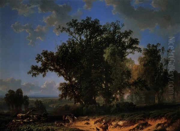 Rast Unter Eichen Vor Tiefer Landschaft Oil Painting by Alfred Eduard Agenor de Bylandt