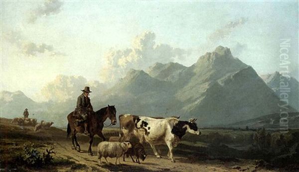 Bauer Mit Vieh Auf Dem Weg Zum Markt Oil Painting by Alfred Eduard Agenor de Bylandt