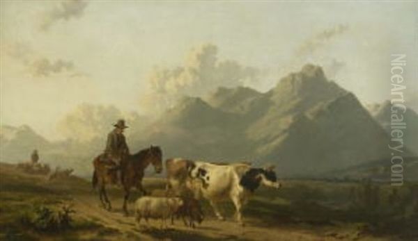 Bauer Mit Vieh Auf Dem Weg Zum Markt Oil Painting by Alfred Eduard Agenor de Bylandt