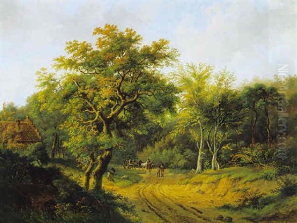 Waldlandschaft Mit Reisenden Oil Painting by Alfred Eduard Agenor de Bylandt