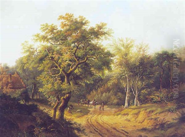 Travellers On A Path Oil Painting by Alfred Eduard Agenor de Bylandt