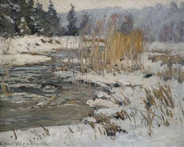 Wintry Landscape With A Brook Oil Painting by Otto Altenkirch