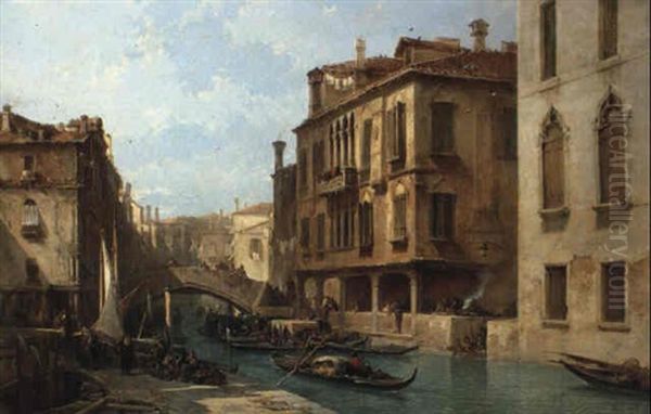 A View Of The Rio Dei Santi Apostoli, Venice Oil Painting by Alfred Eduard Agenor de Bylandt