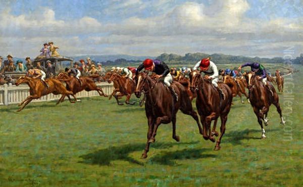 The Stewards' Cup, Goodwood - Nearing The Finish Line Oil Painting by William Hounsom Byles