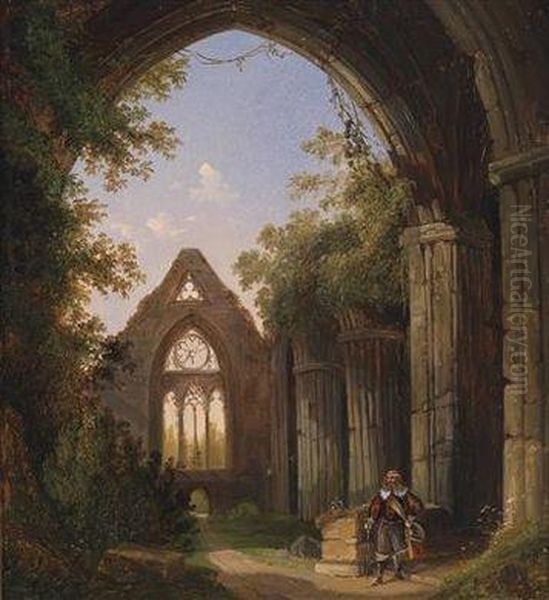 Church Ruins With Decorative Figures Oil Painting by Joseph Altenkopf