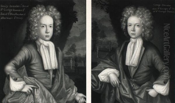 Portraits Of Sir Henry Oxenden, 4th Bt. Of Deane,  Kent  His Brother George As Boys Oil Painting by Edward Byng