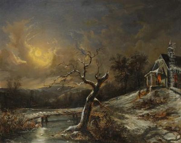 A Winter Landscape With A Chapel Oil Painting by Joseph Altenkopf