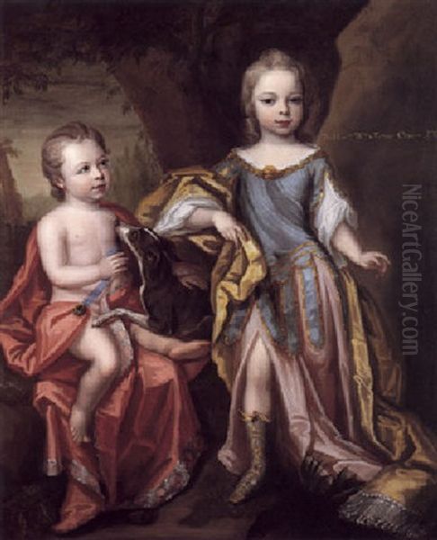 Portrait Of The Hon William And Fulwar Craven Wearing Classical Dress Oil Painting by Robert Byng