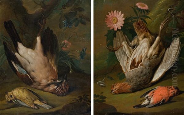 Jagdstillleben Mit Vogeln Und Blumen (pair) Oil Painting by Johann Rudolf Byss