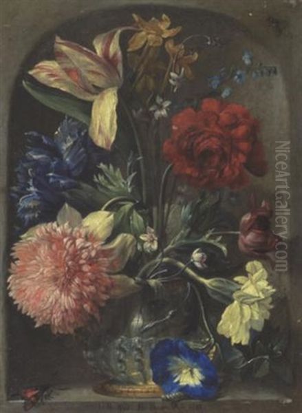 Blumenstrauss In Einer Steinnische Oil Painting by Johann Rudolf Byss