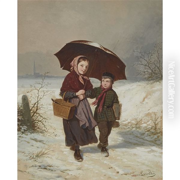 Back From School Oil Painting by Louis Simon Cabaillot Lassalle