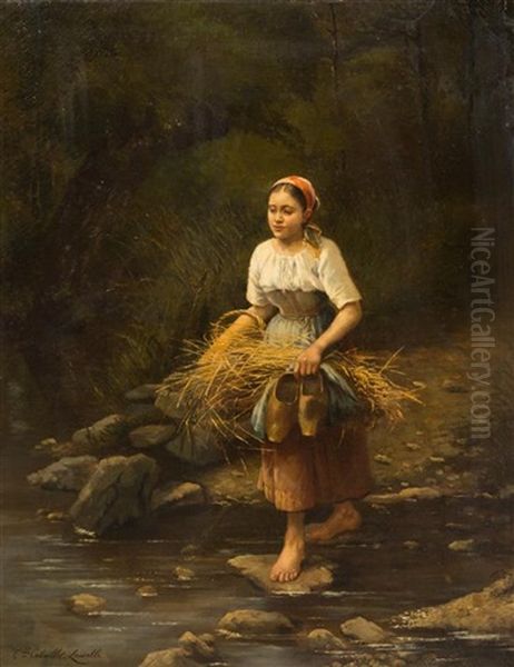 Stepping Stones Oil Painting by Louis Simon Cabaillot Lassalle