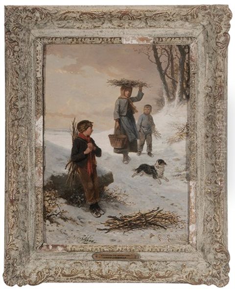 Gathering Winter Fuel Oil Painting by Louis Simon Cabaillot Lassalle