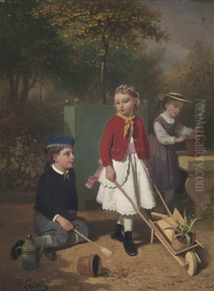 The Young Gardeners Oil Painting by Louis Simon Cabaillot Lassalle