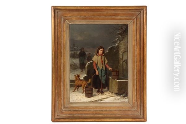 The Water Girl In Winter Oil Painting by Louis Simon Cabaillot Lassalle