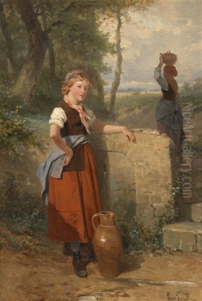 Madchen An Einem Brunnen Oil Painting by Louis Simon Cabaillot Lassalle