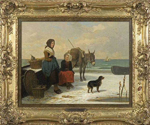 Awaiting Return From Fishing Oil Painting by Louis Simon Cabaillot Lassalle