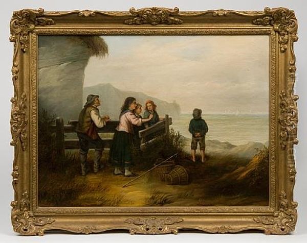 Fathers Return (+ Awaiting The Fleet; Pair) Oil Painting by Louis Simon Cabaillot Lassalle