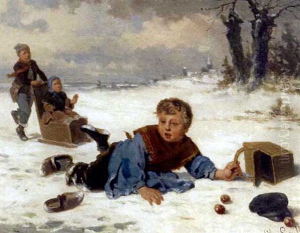 A Mishap In The Snow Oil Painting by Louis Simon Cabaillot Lassalle