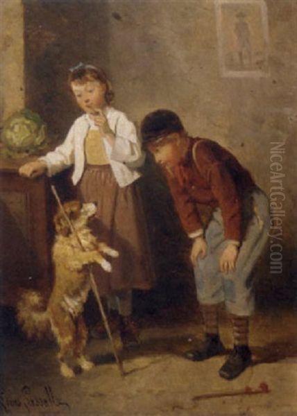 The Dog's New Trick Oil Painting by Louis Simon Cabaillot Lassalle