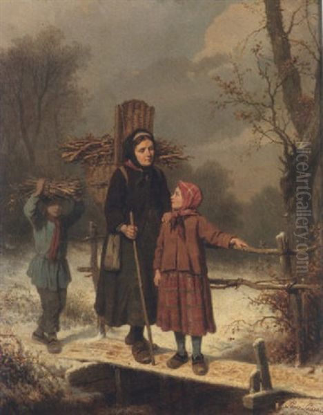 Little Wood Gatherers Oil Painting by Louis Simon Cabaillot Lassalle