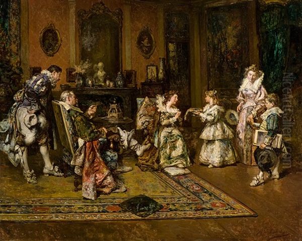 Aristocratic Family Oil Painting by Maximo Juderias Caballero