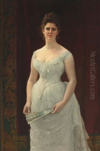 Portrait Of A Lady In A White Dress Oil Painting by Alexandre Cabanel