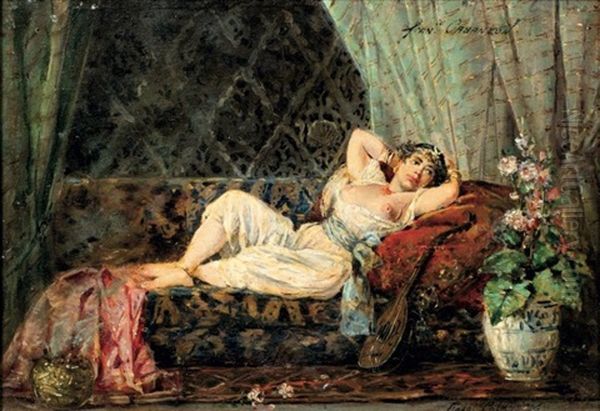 Le Repos De L'odalisque Oil Painting by Francisco Cabanzon Hernandez