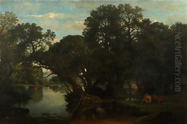 Scenes Champetres En Bords De Riviere Oil Painting by Nicolas Louis Cabat