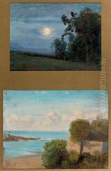 Paysage (2 Works) Oil Painting by Nicolas Louis Cabat