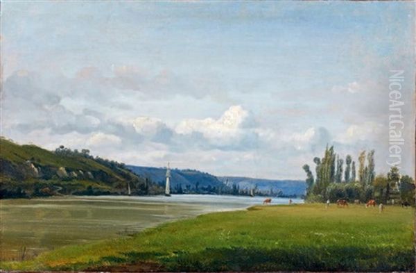 Vue Prise Sur Les Bords De La Seine Oil Painting by Nicolas Louis Cabat