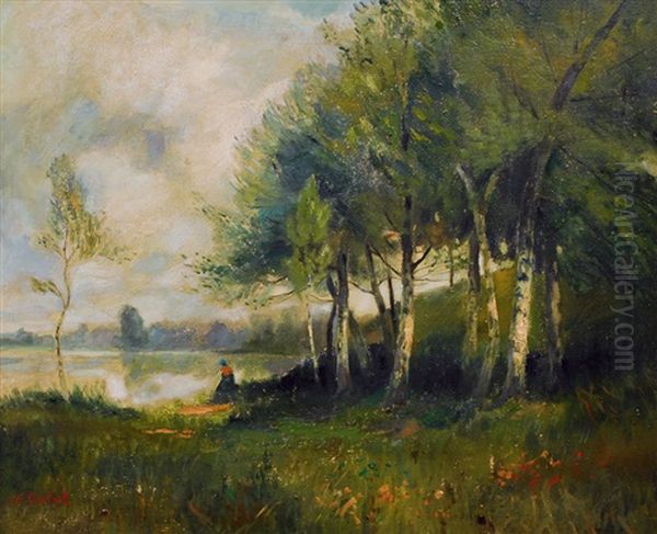 Landscape With Lake And Birches Oil Painting by Nicolas Louis Cabat