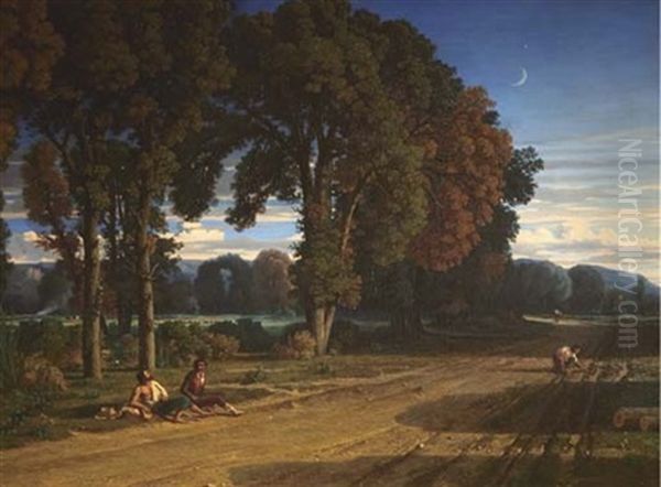 Chemin De Narni, Effet Du Soir Oil Painting by Nicolas Louis Cabat