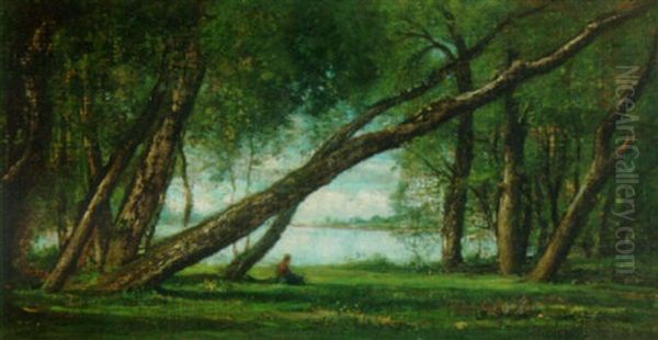 At The Waters Edge Oil Painting by Nicolas Louis Cabat