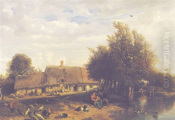 Au Bord De La Riviere Oil Painting by Nicolas Louis Cabat