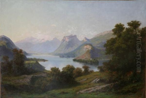 Le Lac D'annecy, Vue Des Hauteur De Talloires Oil Painting by Paul Cabaud